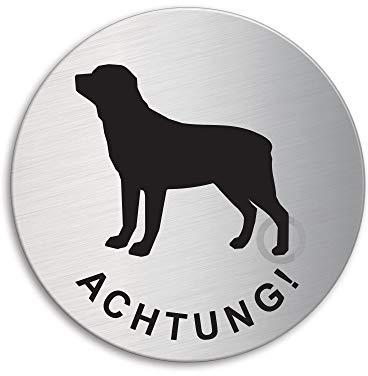 Schild Achtung Rottweiler Hundwarnschild Türschild aus Edelstahl Ø 75 mm selbstklebend Nr.39296