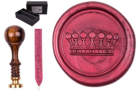Siegelstempel Set Sigillum Gravur Krone 2, incl. 1 Stange Siegelwachs in rot-metallic