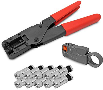 HD Sat Kompressionszange Abisoliermesser 10 x F Kompressionsstecker 7-7,5 mm Koaxialkabel Kabel Crimp Kompression Zange TV Antennenkabel Koax 4K Pressstecker ARLI