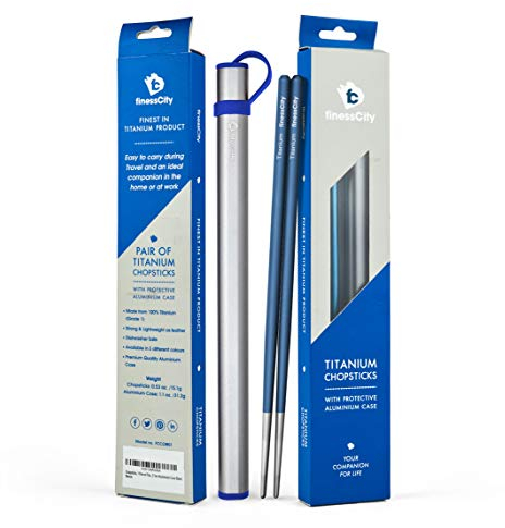 Baguettes, 1 paire de baguettes professionnelles en titane ultra légère (Ti), super résistante, saine et écologique 1 paire de baguettes est livrée avec étui en aluminium gratuit (Bleu)