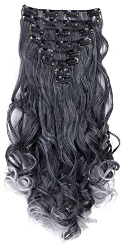 CAISHA XL 45cm CLIP IN EXTENSIONS Klara 7 Teile Set Haarverlängerung Voluminös Gelockt Grau Mix CE21-1