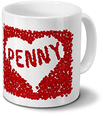 printplanet Tasse mit Namen Penny - Motiv Rosenherz - Material: Steingut - Füllvolumen: 325 ml