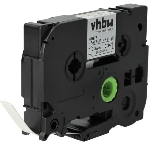 vhbw Schriftband-Kassette kompatibel mit Brother P-Touch PT-9500, PT-9500PC Etiketten-Drucker Schwarz auf Weiß, Schrumpfschlauch-Kassette, 8,8 mm