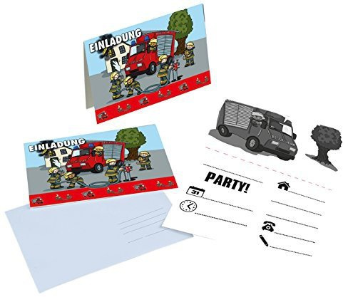 tib 19505 Einladungskarten Feuerwehr A6 mit Umschlägen C6 Set 16 Stück, mehrfarbig, One Size