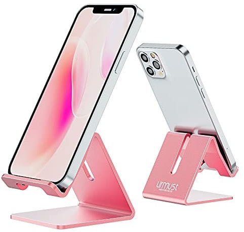 urmust Desktop Stand for Phones, Mobile Phone Stand Dock for Desk,Aluminum Cell Phone stand for iPhone 16 15 14 13 12 11 Pro Max XR and more (Rose Gold)