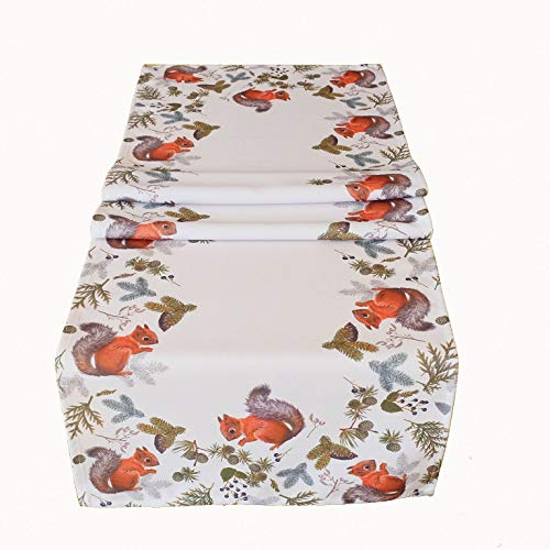 Raebel Tischläufer 40 x 140 cm Tischdecke Herbst Druckmotiv Eichhörnchen Herbstdeko pflegeleicht