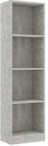 vidaXL Bücherregal 4 Fächer Standregal Aktenregal Wandregal Raumteiler Regal Raumtrenner Büroregal Mehrzweckregal Betongrau 40x24x142cm Holzwerkstoff