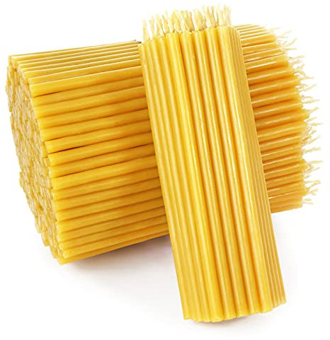 NKlaus 1200x Qualität Bienenwachs Dünne Ritual Kerzen - Kirchenkerzen Höhe 14cm Kirche - Gelb Ritualkerzen - Bienenwachskerzen ca. 3,9kg 36409