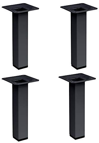 4 un. Pied carré pour meuble en acier 25x25mm Hauteur 150mm peinture noir avec embout