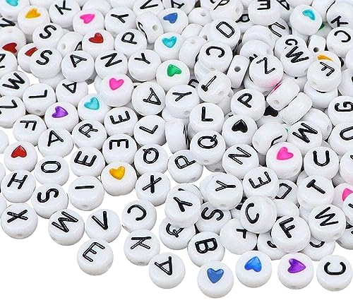 Buchstabenperlen für armbänder ZesNice 1500 Stück Buchstaben Perlen zum Auffädeln, A-Z für mit Herz Perlen, Weiß Rund 7mm, Bastelset Schmuck DIY Herstellung Basteln