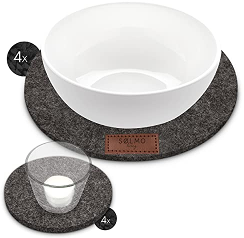 sølmo I Design Untersetzer Filz Groß & Klein Rund - 8er Set für Vasen, Gläser, Blumen, 20cm & 10cm I Filzuntersetzer Rund I Glasuntersetzer Tischuntersetzer I Topfuntersetzer, Grau (Dark Stone)