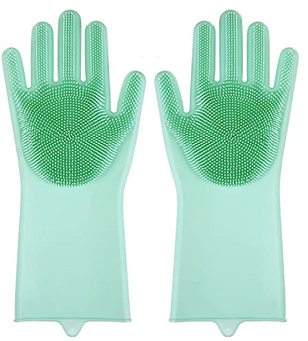 VariousHK Magische Silikon Geschirrspülhandschuhe mit Schrubber Wiederverwendbare Silikon Spülhandschuhe für Waschschüssel,Küche,Badezimmer,Autowäsche (Green)