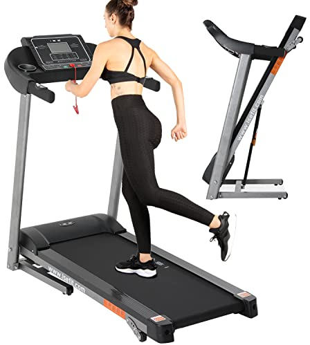 ISE Tapis de Course Marche Pliable Electrique Inclinable, Tapis de Marche Pliable Motorise 2HP, Walking Pad Electrique Silencieux 12P, Tapis Roulant Pliable LCD 14KM/H Treadmill Compact Maison&Bureau