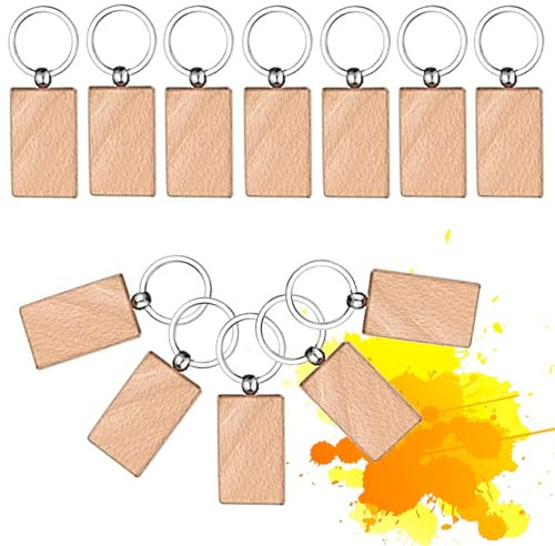 Exbrith 12 Stück Schlüsselanhänger Holz, Blank Key Rings, Wooden Key Chain, Writeable Key Ring Blanks Wood for Painting für DIY-Schlüsselanhänger, Herstellung von Rucksackanhängern, Namensschildern