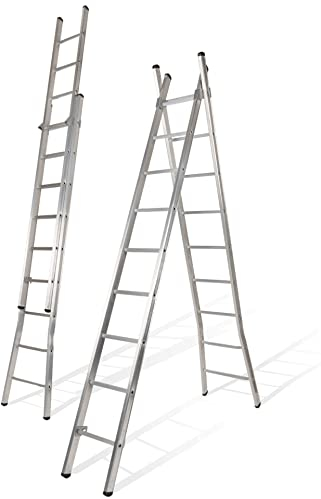 VITO 2-teilige Alu-Kombileiter VIEDQ4 3,93 m, Anlegeleiter 6,57 m, Vielzweckleiter, 2x14 rutschfeste Sprossen, belastbar bis 150 kg, Made in Europe, Leiter EN131 rostfrei
