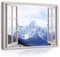 WallArena Leinwand Bilder - Fensterbilck Berge Natur Landschaft Fenster - 120x80 cm Leinwandbilder Bild auf leinwand Wandbild XXL groß Wandbilder für Wohnzimmer Schlafzimmer Wohnzimmerbilder Modern