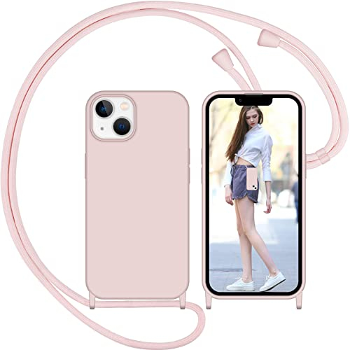 Nupcknn Liquid Silikon Handykette Hülle für iPhone 14 Hülle Necklace(abnehmbar) Hülle mit Kordel zum Umhängen Handy Schutzhülle mit Band(Rosegold)