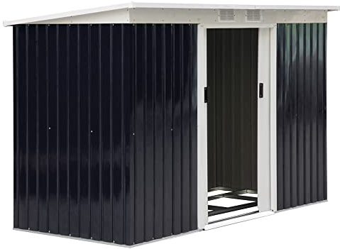 Outsunny Cobertizo de Jardín 280x130x172 cm Base de 3,2 m² Caseta de Exterior Metálica para Almacenamiento de Herramientas con 2 Puertas Correderas y 2 Orificios de Ventilación Gris Oscuro