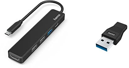 Hama USB C Hub Mit 5 Anschlüssen, Schwarz & Adapter (USB A Stecker Auf C Buchse) Für PC, Laptop, MacBook, Tablet