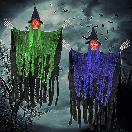 Halloween Deko Outdoor 2pcs, Halloween Deko Horror Hägende Ghost105x85cm,Halloween Dekoration Grim Reaper Skeleton Door Curtain, Halloween Geist zum Aufhängen Halloween Dekoration Party Garten