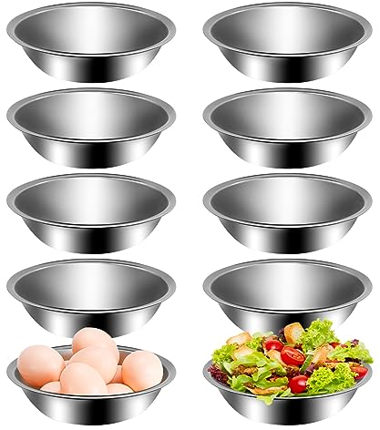 UOIENRT Paquete de 10 cuencos de acero inoxidable, cuencos de preparación de 3/4 cuartos de galón, cuenco de metal de 6 1/2 pulgadas de ancho para cocina, cocinar, hornear