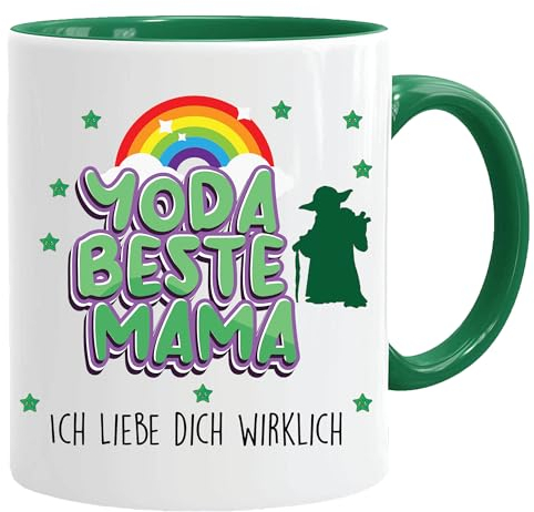 Tazza con scritta in lingua tedesca Yoda beste Mama. Ich liebe dich wirklichTazza Yoda, Baby Yoda da ufficio, tazza da caffè divertente, tazza per mamma e mamma 2023, tazza per mamma e figlio