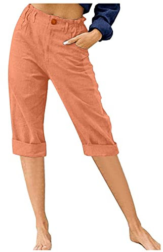 AACH Hose Damen Sommer Leinenhose Locker Mode Sommerhose Leichte Leinen Freizeithose mit Taschen Strandhosen Hohe Taille Outdoorhose mit Gummizug Stoffhose frühlingsangebote Damen