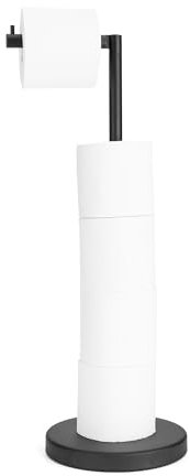 Matte Black Toilet Paper Holder Stand 1 pc, Free Standing Toilet Paper Holder Stand,Bathroom Toilet Paper Storage with 2.7 Pounds Heavy Base for 4+1 Rolls,Toilet Tissue Holder,Toilet Roll Stand