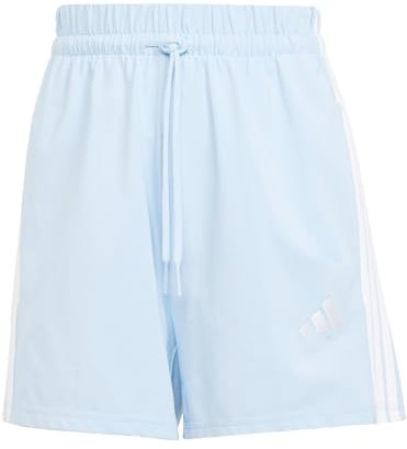 adidas Women's Essentials 3-Stripes Cotton Shorts, Glow Blue/White, S