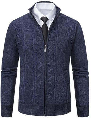 PADOLA Gilet Homme Zippé Veste en Maille Cardigan Homme Veste Homme mi Saison Col Droit Pull Hiver Blouson Homme avec Polaire Chaud Sweat Coupe Vent avec Poche (Bleu foncé, M)