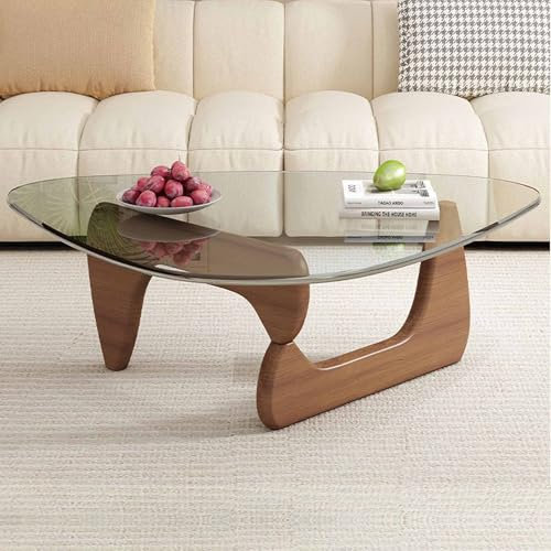 JGJSQYY Table Basse d'appoint en Verre Table Basse en Verre et Bois Triangle, Table d'appoint Abstraite Moderne du Milieu du siècle, Vintage Table en Verre Trempé pour Salon, Bureau à Domicile