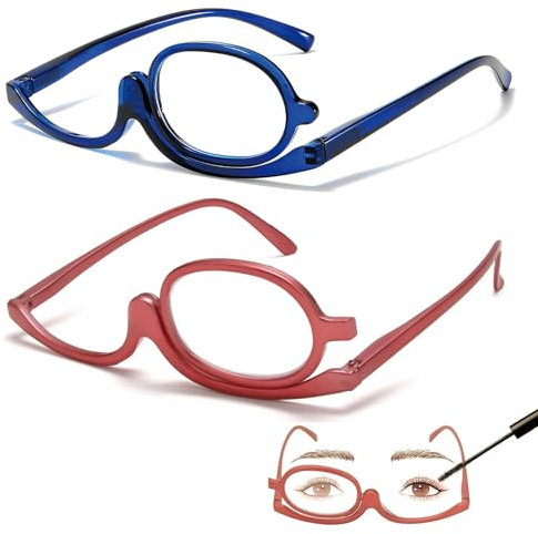 KFSCIP 2 Pcs Make up Glasses, Makeup Glasses Flip up Lens Uk Only, Make up Glasses Flip, Magnifying Makeup Glasses With Flip-Down Single Lens for Women Makeup Essential Tool(+2.50, +3.50)
