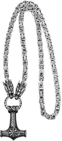 Aroncent Thors Hammer Totenkopf Anhänger Halskette: Herren Damen Edelstahl Wikinger Drachenkopf Skelett Kette Retro Vintage Gothic Halsschmuck Byzantinisches Design Doppeldrachen
