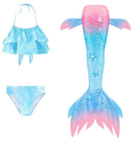 LCpddajlspig Bikini Mädchen 146, Meerjungfrauenflosse Mädchen Mit Bikini Set Schwimmflossen Kinder Meerjungfrau Badeanzug Bikinis Monoflosse Meerjungfrauen Badekleid Badebekleidung Grün 12-13 Jahre