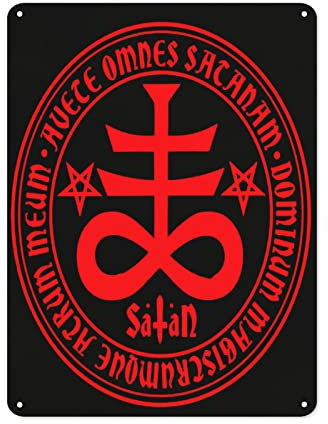 Blechschild Okkultismus, Heil Satanic Mit Heil Satan Metall Wandschild Lustige Poster Mit Stanzung Schild Für Werkstatt Kneipen Hauswand 20X30cm