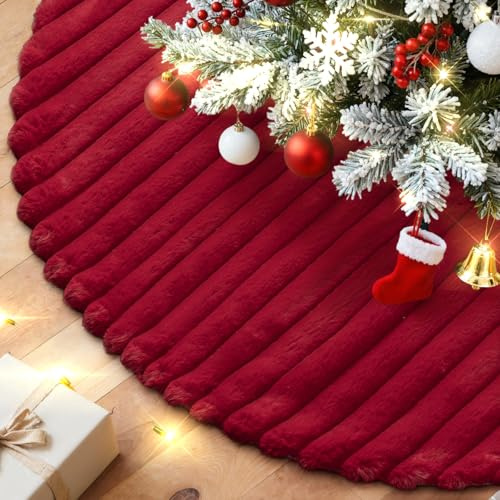 Lanpn Weihnachtsbaum Rock 40cm Weihnachtsbaum Decke Klein Rund Plüsch Weihnachtsbaumdecke Weiche Luxus Fell Weihnachtsbaumdecke Rund Christbaumdecke für Winterferien Startseite Weihnachtsdeko (Rot)