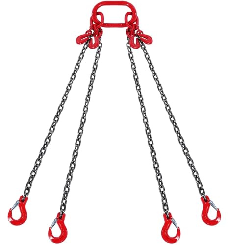 6/8/10MM Chain Sling 5/10 Ft Lifting Chains With 4 Leg Grab Hooks & Adjusters G80 For Engine Hoist Tool For Lifting Machinery, Buildings
