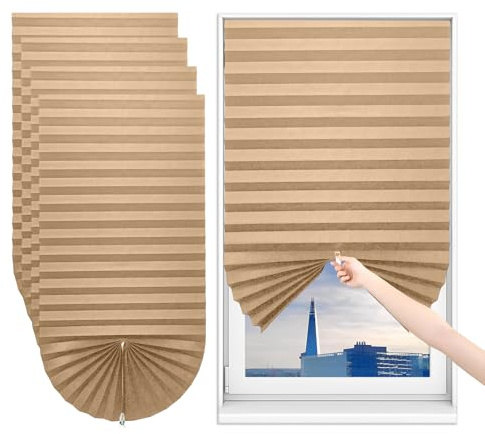 Sneulletoys 4pk No Drill Temporary Blinds Stick on (Coffee, 90W×180H cm) | Easy Fit Self Adhesive Blinds,Non-Woven Fabric Crop According to Size,Curtains for Bedroom Kitchen Bathroom Windows
