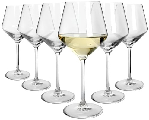 Argon Tableware Soho Crystal White Wine Glasses 460ml - Pack of 6, Lead-Free Crystal Wine Glass Set, Large Angular Tulip Bowl, Durable Pulled Stem, Gift Boxed Glassware for Home & Bar