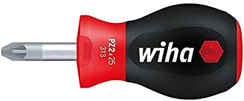Wiha Schraubendreher SoftFinish® Pozidriv mit kurzer Rundklinge, Stubby (26971) PZ1 x 25 mm ergonomischer Griff für kraftvolles Drehen, Allrounder für Industrie und Handwerk