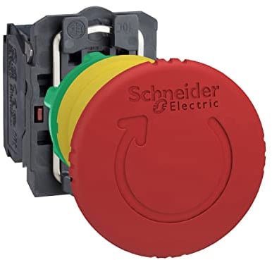 Schneider Electric Harmony XB5 Not-Aus/Not-Halt-Schalter, Kunststoff, Drehentriegelung, 22mm, Pilz 40mm, 1S + 1Ö, rot, Artikelnummer XB5AS8445