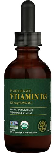 Global Healing Organic Vitamin D3 5000 IU Supplement - Vegan Vitamin D Supplements for Immune Health & Strong Bones Support - Pure D3 Vitamin 5000 IU Ingredients, VIT D3-2 Fl Oz