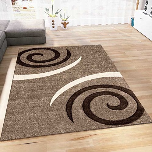 VIMODA Teppich Modern Beige Braun Kreisel Muster, Maße:200x290 cm