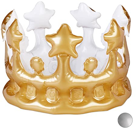 Relaxdays Aufblasbare Krone 10er Set, Kostümzubehör Karneval, Gold | Accessoire für Prinzessin, König, JGA, Geburtstagskrone, Spaß