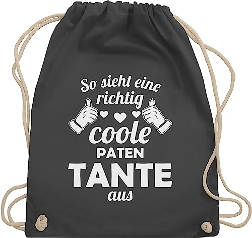 Turnbeutel Rucksack - Geschenk Taufpatin - So sieht eine richtig coole Patentante aus - Unisize - Dunkelgrau - geschenke für patentanten godi baumwollrucksack paten tante patin partentante tasche