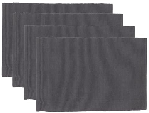 Dinning Placemat Set von 4, 48 X 33 cm fein Gerippter Baumwollküchen Küchentisch Tischemat für Heimküche, Café Restaurant-Charcoal Grey