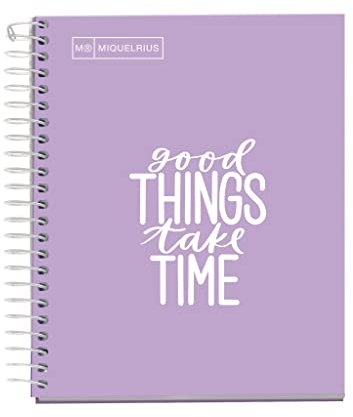 MIQUELRIUS - Notebook Messaggi Notebook - 1 striscia colorata, A6, 100 fogli da 5 mm a quadretti, carta 90 g, senza trapani, copertina in cartone extra duro, colore lavanda
