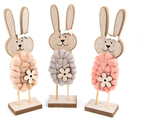 Logbuch-Verlag Osterhase Deko-Figuren, 3er Set: Osterhasen-Figuren groß, Moderne Osterdeko aus Holz, Natürliche Deko-Hasen für Tisch, Holzhase für Kommode & Fensterbank, Osterschmuck Indoor, 22 cm