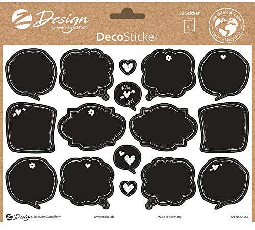 AVERY Zweckform Dekosticker 32 Sticker Tafelaufkleber (Etiketten auf A5 Bogen, beschriftbare Klebeetiketten für Geschenke, Karten, Flaschen, Küche, Gewürzgläser, Marmelade, Selbstgemachtes) 54557