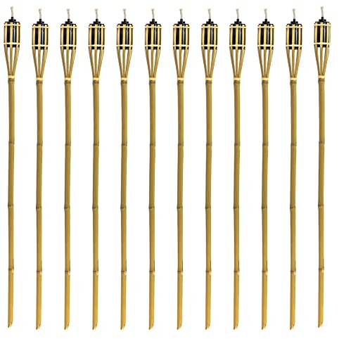 Harbour Housewares 12 Piece Bamboo Garden Tiki Torch Set - 114cm Style Traditionnel feu Torches Huile de Paraffine - Naturelles